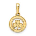 14k and White Rhodium Diamond-cut Clover in Circle Pendant - Image 3
