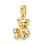 14k and White Rhodium 3-D Diamond-cut Teddy Bear Pendant - Image 4