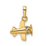 14k and White Rhodium 3-D Diamond-cut Airplane Pendant - Image 3