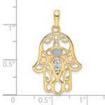 14k and White Rhodium Diamond-cut Evil Eye Hamsa Pendant - Image 4