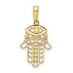 14k and White Rhodium Diamond-cut Evil Eye Filigree Hamsa Pendant - Image 3