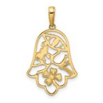 14k and White Rhodium Diamond-cut Good Luck Symbols on Hamsa Pendant - Image 3