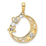 14k and White Rhodium Diamond-cut Heart/Star/Moon Pendant