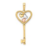 14k with White and Rose Rhodium Diamond-cut Hearts Key Pendant - Image 3