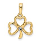 14k and White Rhodium Diamond-cut Clover Pendant