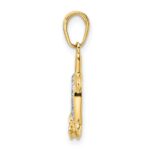 14k and White Rhodium Diamond-cut Turtle with Flower Pendant - Image 2