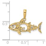 14k and White Rhodium Diamond-cut Fish Pendant - Image 4