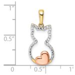 14k and White and Rose Rhodium Diamond-cut Cat with Heart Pendant - Image 4