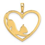 14k and White Rhodium Diamond-cut Cat Stretching in Heart Pendant - Image 3