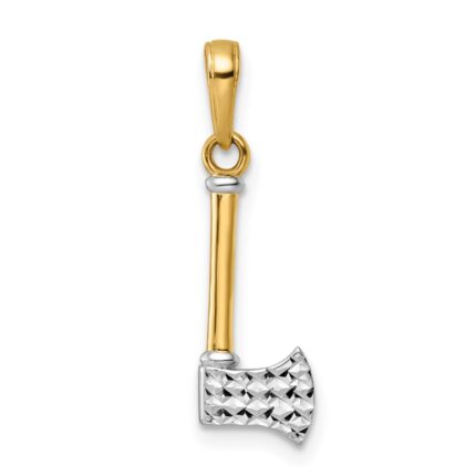 14k and White Rhodium Diamond-cut Axe Pendant