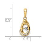 14k and White Rhodium Diamond-cut Mother and Baby Teardrop Pendant - Image 3