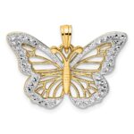 14k and White Rhodium Diamond-cut Butterfly Pendant