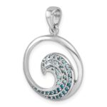 Sterling Silver Rhodium-Plated Polished CZ Wave Pendant - Image 4