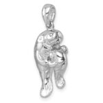 Sterling Silver Rhodium-plated Polished Manatee and Baby Pendant - Image 4