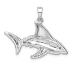 Sterling Silver Rhodium-Plated Polished Crystal Eye Shark Pendant - Image 3