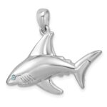 Sterling Silver Rhodium-Plated Polished Crystal Eye Shark Pendant - Image 4