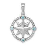 Sterling Silver Rhodium-Plated Polished CZ Compass Pendant