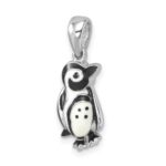 Sterling Silver Rhodium-plated Polished Enamel Penguin Pendant - Image 4