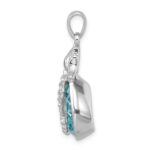 Sterling Silver Rhodium-plated Polished Crystal Background Seahorse Pendant - Image 2