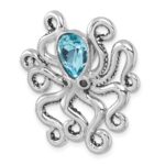 Sterling Silver Rhodium-plated Polished Blue Crystal Octopus Chain Slide - Image 4