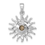 Sterling Silver Rhodium-Plated Polished Yellow Crystal Sun Pendant - Image 3