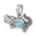 Sterling Silver Rhodium-plated Antiqued Crystal Inlay Alligator Pendant - Image 4