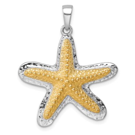 Sterling Silver Rhodium-plated Polished Gold-tone Star Fish Pendant