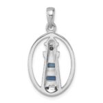 Sterling Silver Rhodium-Plated Polished Oval Adventurine and CZ Lighthouse Pendant - Image 3