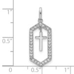 14K White Gold Polished 1/5 carat Diamond Framed Dangle Cross Pendant - Image 4