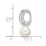 14K White Gold Polished 1/15 carat Diamond and White Freshwater Cultured Pearl Chain Slide - Image 4