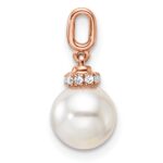 14K Rose Gold Polished 1/20 carat Diamond and White Freshwater Cultured Pearl Pendant - Image 2