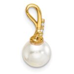 14K Polished 1/15 carat Diamond and White Freshwater Cultured Pearl Chain Slide - Image 2