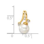 14K Polished 1/15 carat Diamond and White Freshwater Cultured Pearl Chain Slide - Image 4