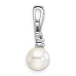 14K White Gold Polished 1/10 carat Diamond and White Freshwater Cultured Pearl Chain Slide - Image 2