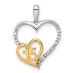 14K Two-tone Polished 1/20 carat Diamond Quinceanera 15 Heart Pendant