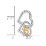 14K Two-tone Polished 1/15 carat Diamond Quinceanera 15 Double Heart Chain Slide - Image 4