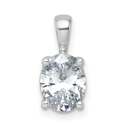 14k White Gold 1 1/2 carat Lab Grown Diamond VS/SI+ G+ Oval Complete Four Prong Pendant