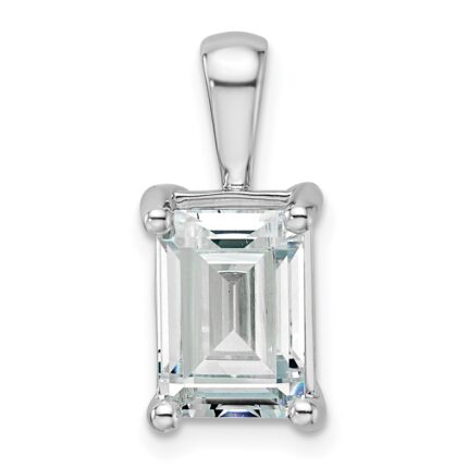 14k White Gold 3 carat Lab Grown Diamond VS/SI+ G+ Emerald Complete Four Prong Pendant