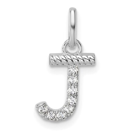 14k White Gold Twisted .07 ct. Diamond Initial J Charm