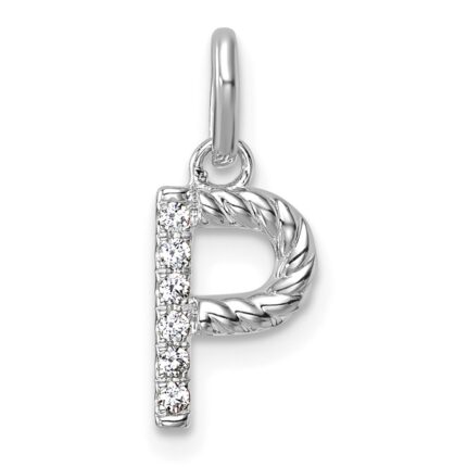 14k White Gold Twisted .05 ct. Diamond Initial P Charm