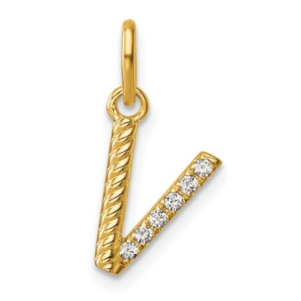 14k Twisted .05 ct. Diamond Initial V Charm