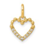 14K Polished Diamond Beaded Heart Pendant