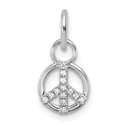 14K White Gold Polished 1/15 carat Diamond Peace Sign Charm