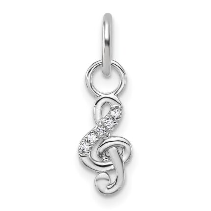 14K White Gold Polished Diamond Music Treble Clef Charm