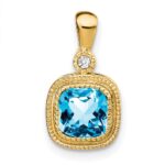 14k 6mm Cushion Blue Topaz and Diamond Pendant