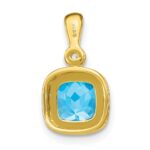 14k 6mm Cushion Blue Topaz and Diamond Pendant - Image 4