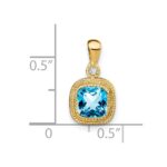 14k 6mm Cushion Blue Topaz and Diamond Pendant - Image 3