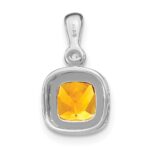 14k White Gold 6mm Cushion Citrine and Diamond Pendant - Image 4