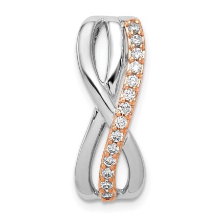 14k Rose and White Gold 1/5 carat Diamond Fancy Twisted Chain Slide