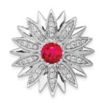 14k White Gold 3/8 carat Diamond and Ruby Flower Chain Slide
